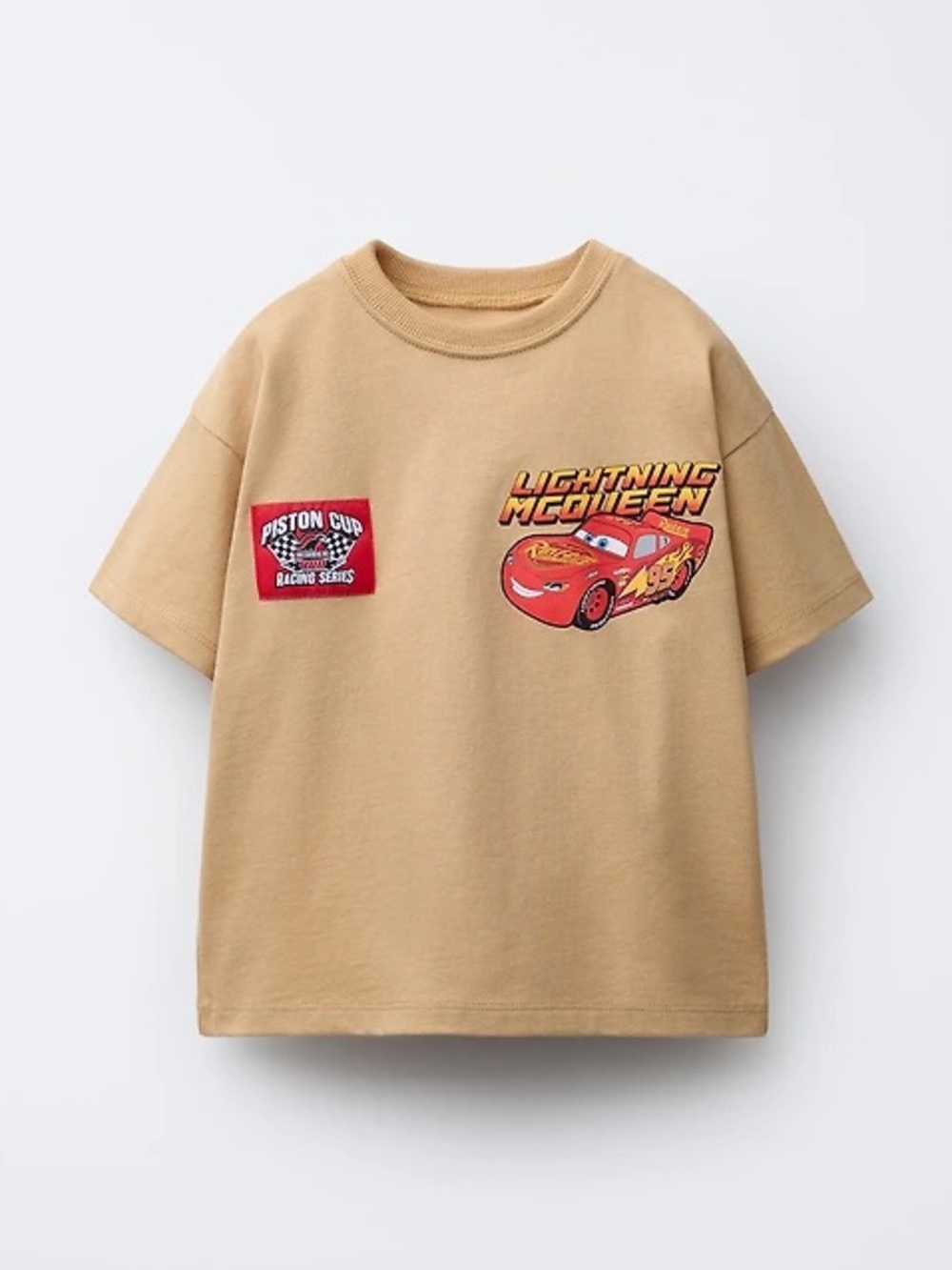 Zara Kids Lightning McQueen Graphic Tee - Tan with Red Accent size 6 fits 4T-5T